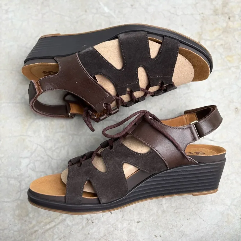 SAS Sedona Sandals Wedges Shoes Woodlands Brown Leather Suede NWOB 11